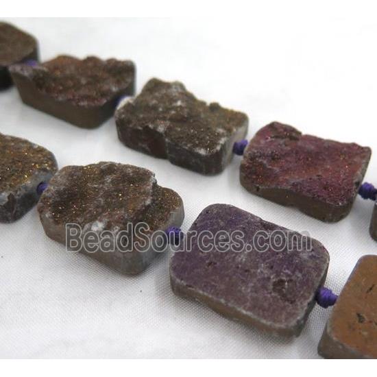 druzy quartz bead, rectangle, purple electroplated