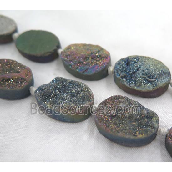 mix druzy quartz beads, oval, electroplated