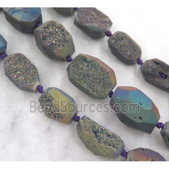 agate druzy beads, freeform, rainbow electroplated