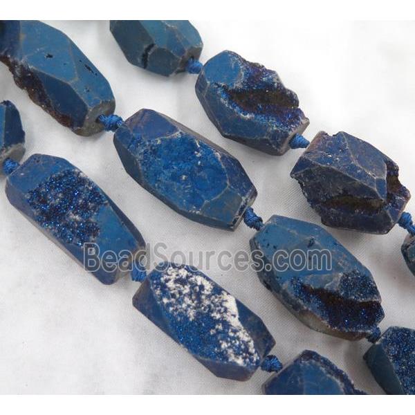 agate druzy beads, freeform, blue electroplated