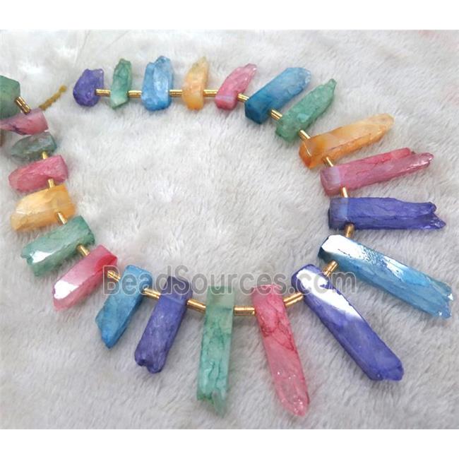 quartz druzy beads, stick, mixed color