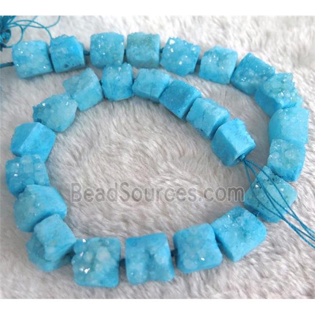 blue druzy quartz square beads