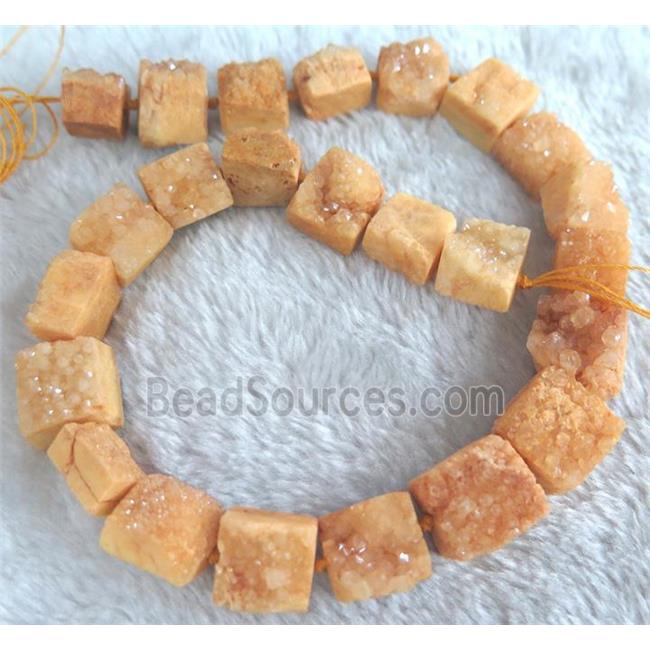 orange druzy quartz beads, square