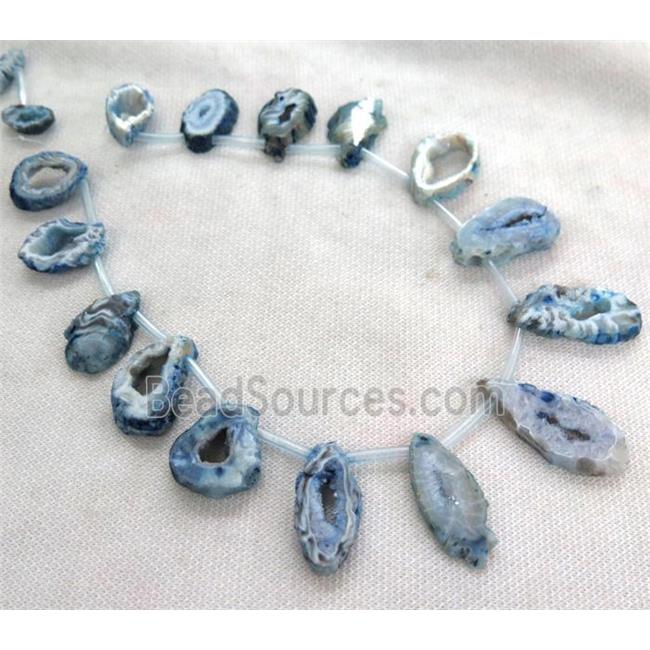 blue agate druzy geode beads, freeform, topdrilled