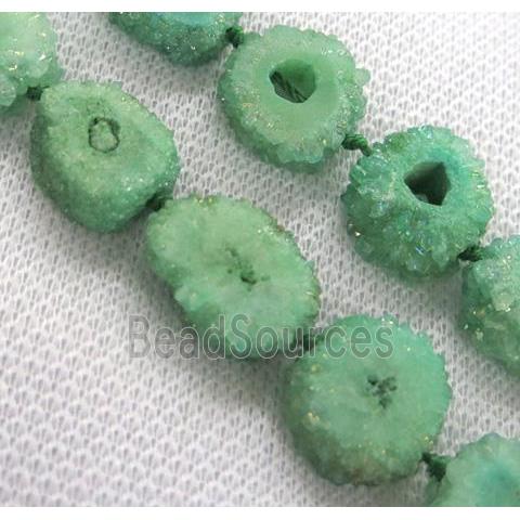 green solar druzy quartz beads, freeform