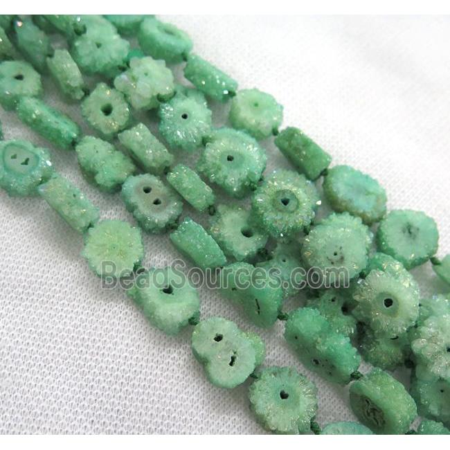 green solar druzy quartz beads, freeform