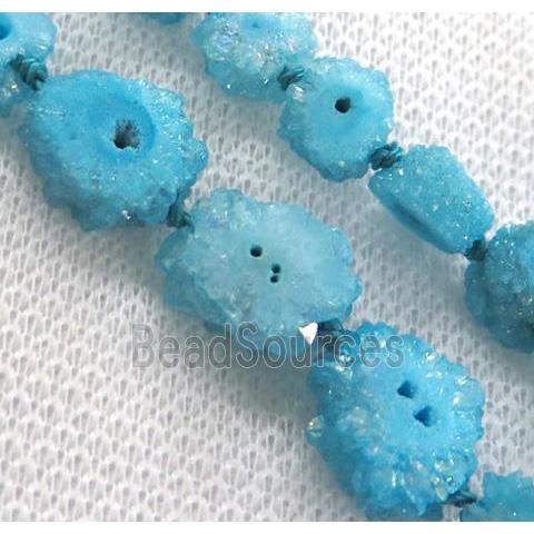 blue solar druzy quartz beads, freeform