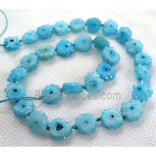 blue solar druzy quartz beads, freeform