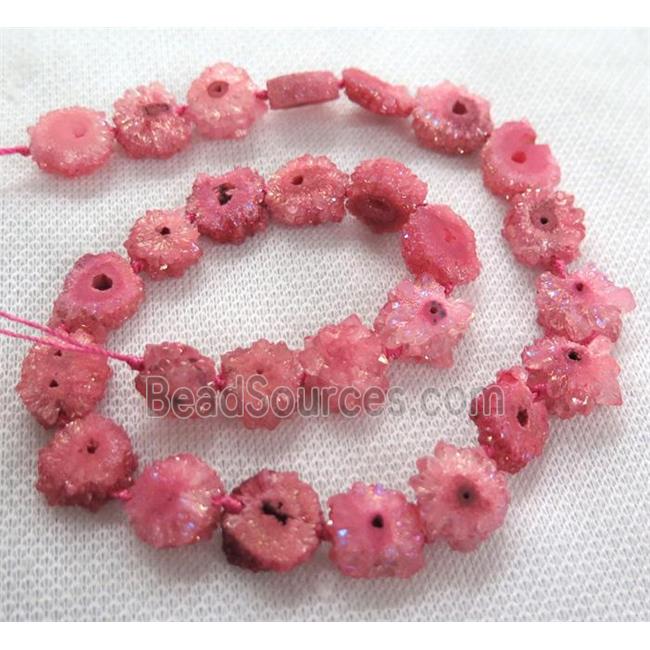 pink solar druzy quartz beads, freeform