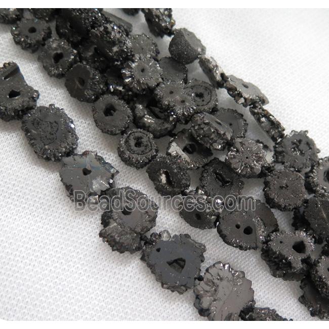 black solar druzy quartz beads, freeform