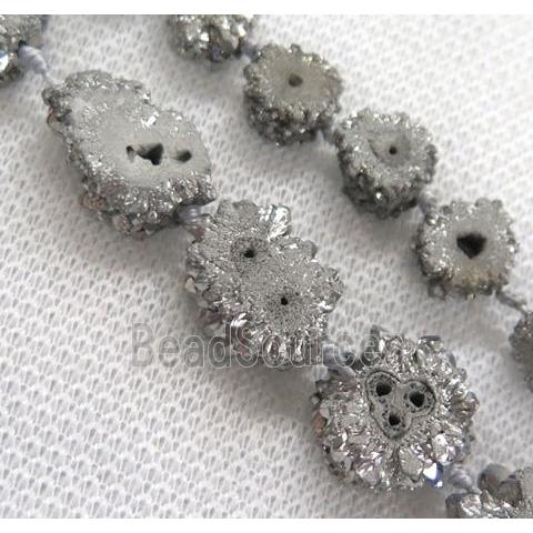 silver solar druzy quartz beads, freeform