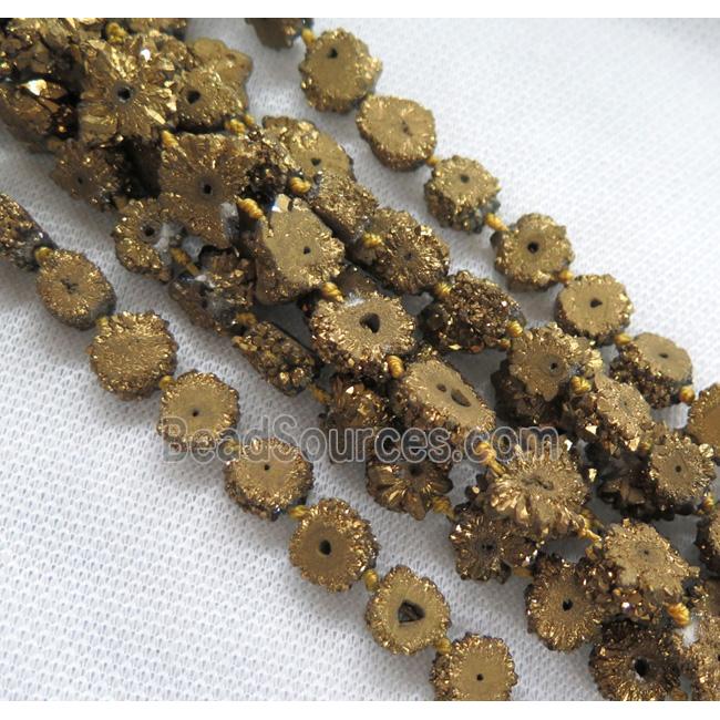 golden solar druzy quartz beads, freeform