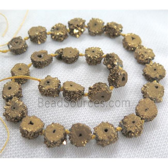 golden solar druzy quartz beads, freeform