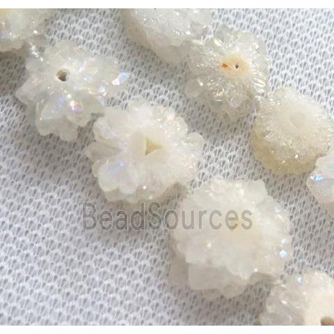 white AB-color solar druzy quartz beads, freeform