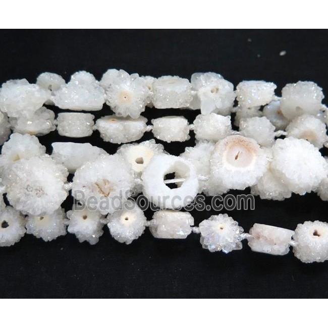 white AB-color solar druzy quartz beads, freeform