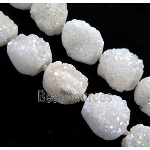 druzy quartz bead, freeform, white AB color