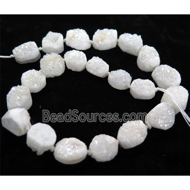 druzy quartz bead, freeform, white AB color