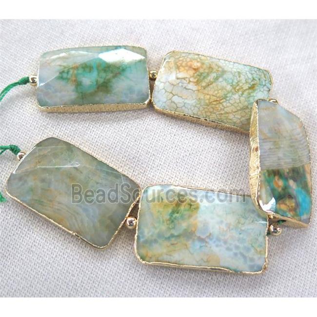 green dragon veins Agate Beads, faceted rectangle, gold plated