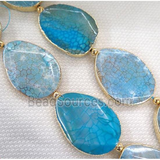 blue dragon veins agate beads, faceted freeform, gold plated