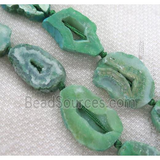 green agate geode druzy beads, flat freeform