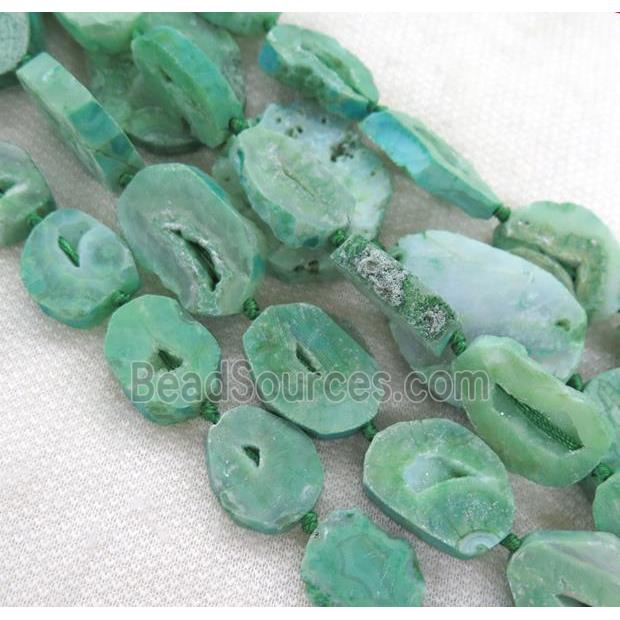 green agate geode druzy beads, flat freeform