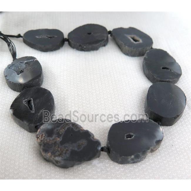 black agate geode druzy bead, flat freeform