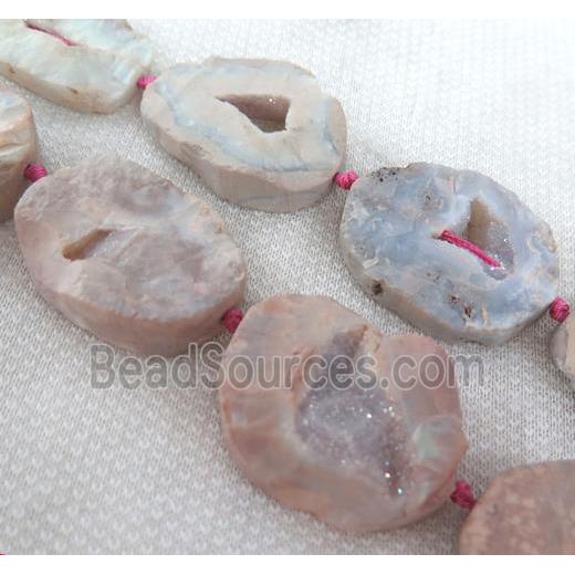 druzy agate beads, freeform, pink