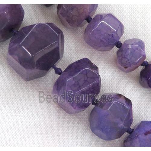 purple agate bead, faceted freeform