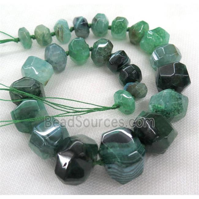 green agate bead, faceted freeform