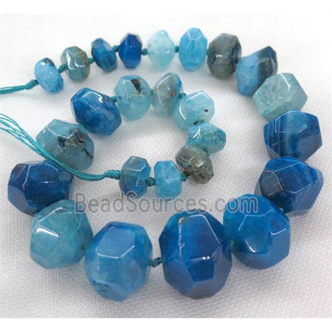 blue agate bead, faceted freeform