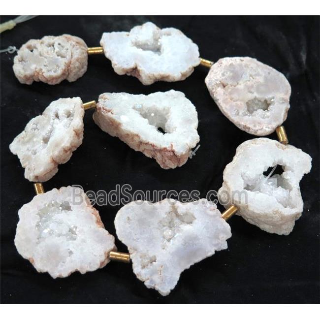 druzy agate slab beads, freeform, white AB color