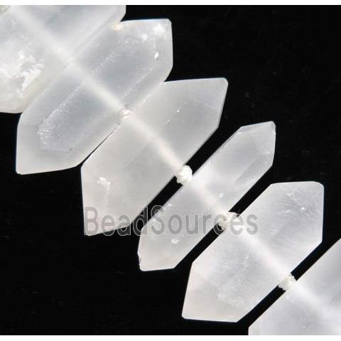 Clear Quartz beads, bullet, matte, white