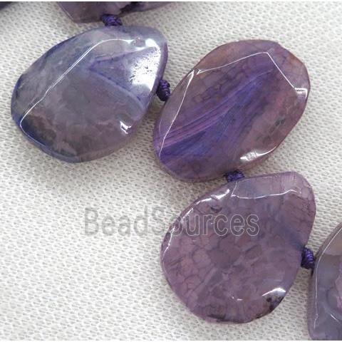 purple agate teardrop beads, faceted, top-drilled