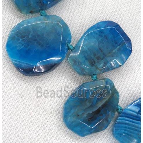 blue agate teardrop beads, faceted, top-drilled