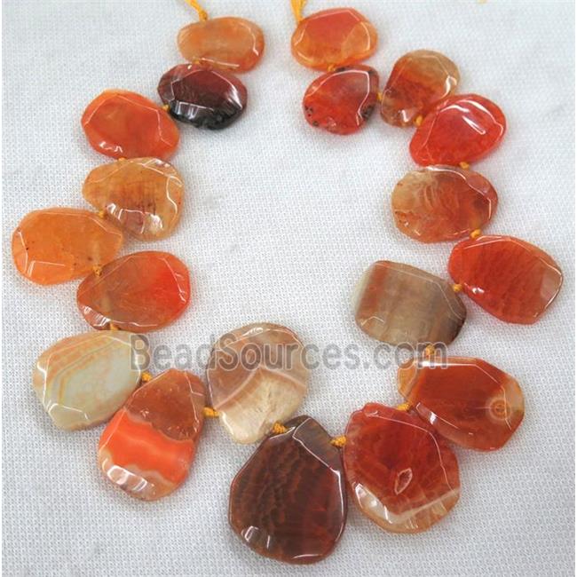 orange agate beads, faceted teardrop, top-drilled