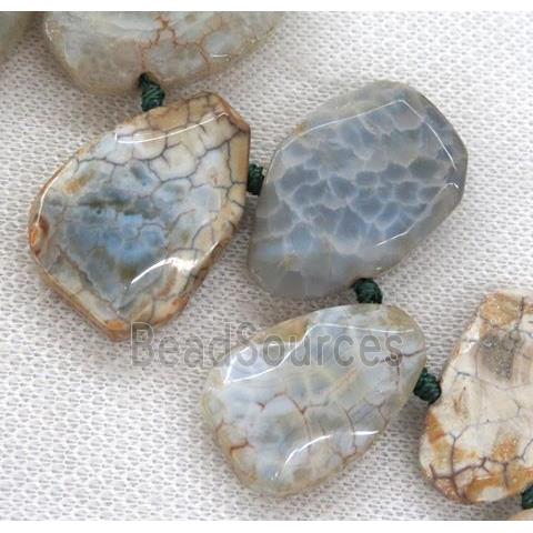 white dragon veins agate beads, faceted teardrop, top-drilled