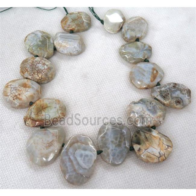 white dragon veins agate beads, faceted teardrop, top-drilled