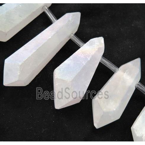 matte Clear Quartz Bullet Beads, top-drilled