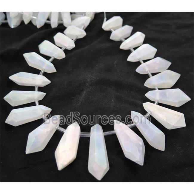 matte Clear Quartz Bullet Beads, top-drilled