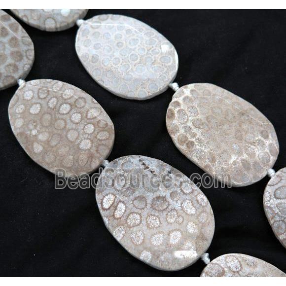 white Coral Fossil slice beads, faceted freeform, A-grade