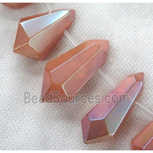 Clear Quartz Bullet Beads, top-drilled, gold champagne electroplated