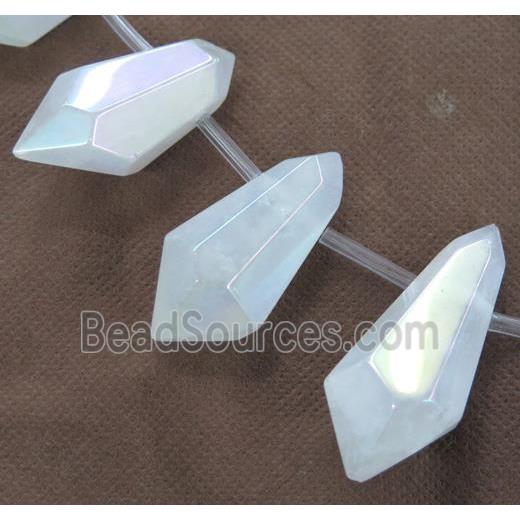 Clear Quartz Bullet Beads, top-drilled, white AB color