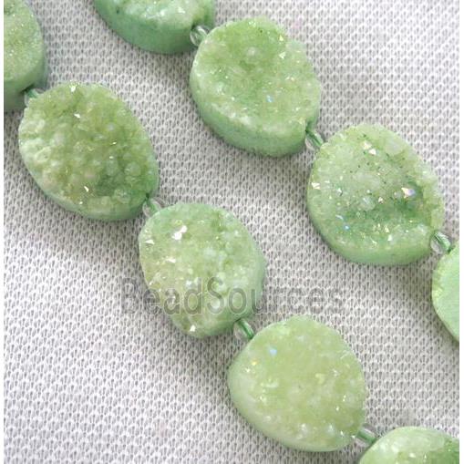 green druzy quartz beads, freeform