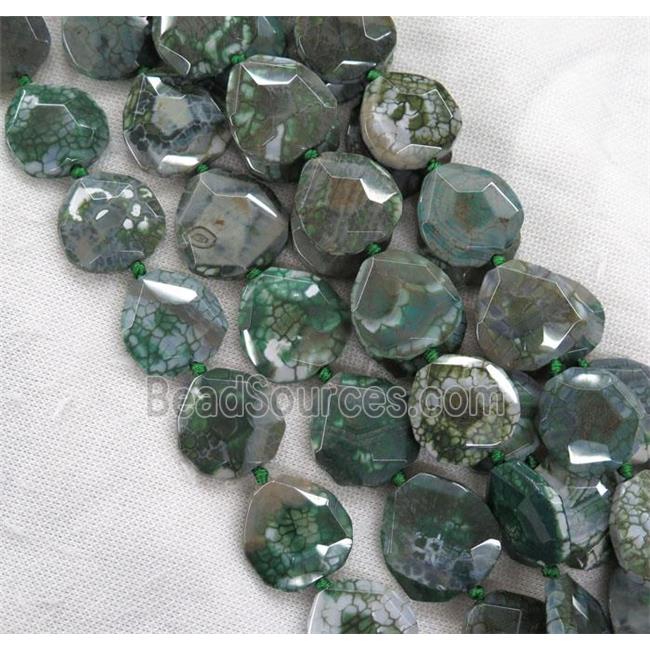 green Dragon Veins Agate beads, faceted freeform