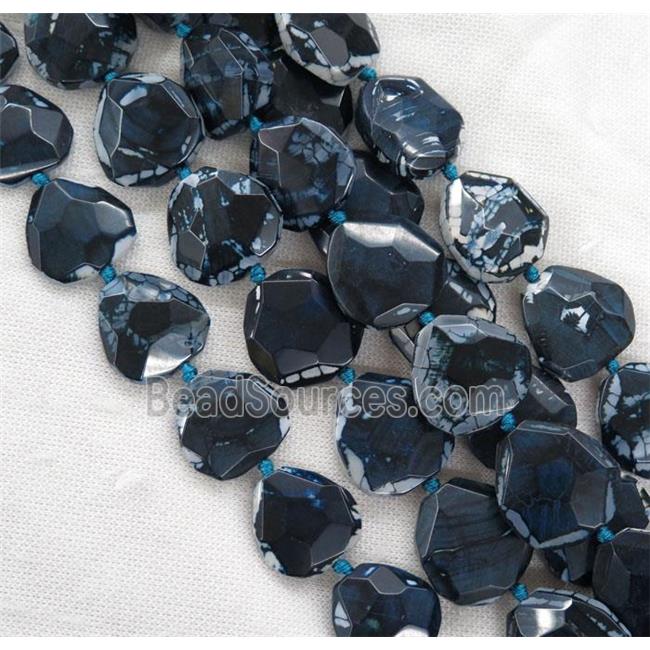 navy blue Dragon Veins Agate beads, faceted freeform