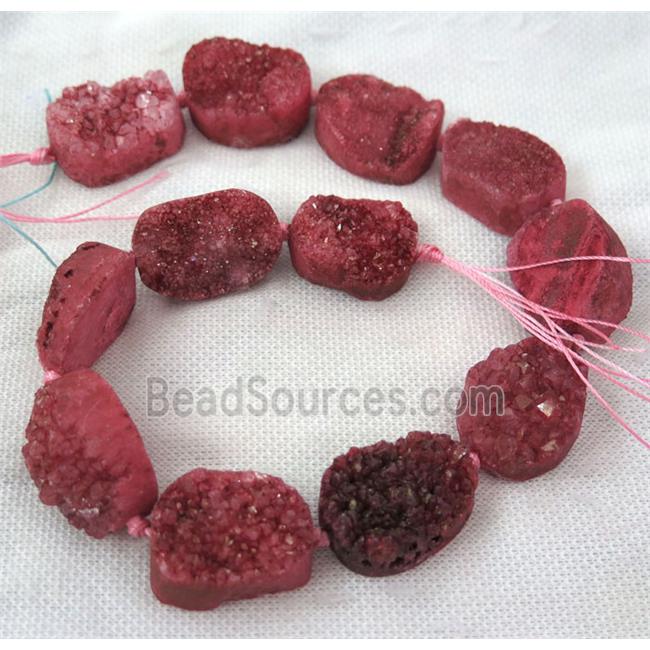 red druzy quartz beads, freeform