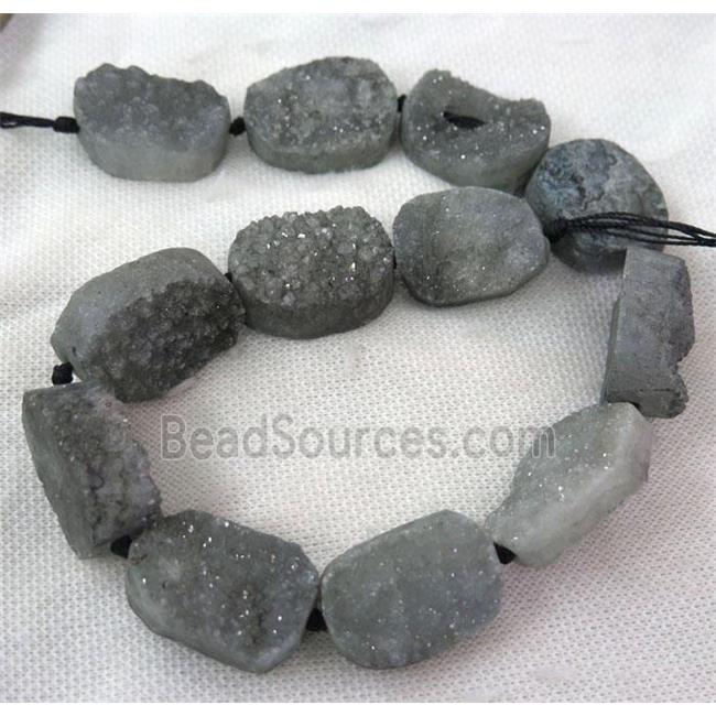 gray druzy quartz bead, freeform