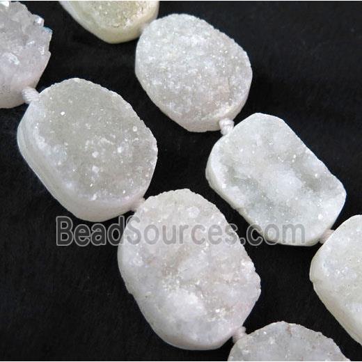 white druzy quartz beads, freeform