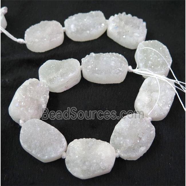 white druzy quartz beads, freeform