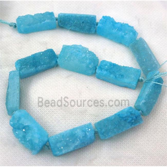 blue druzy quartz rectangle beads